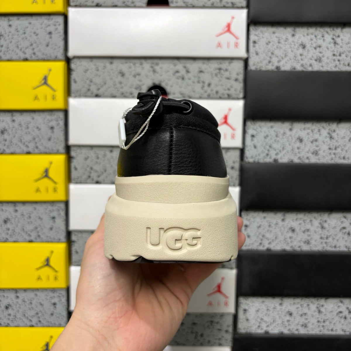 UGG Neumeel Deco Slip-On – Leather Moccasin Sneaker with Shearling Lining, Cream Lug Sole & Black Toggle