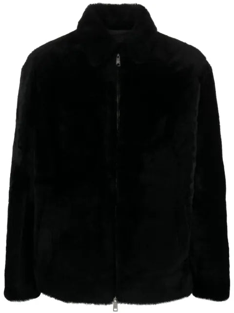 Prada triangle-logo shearling jacket