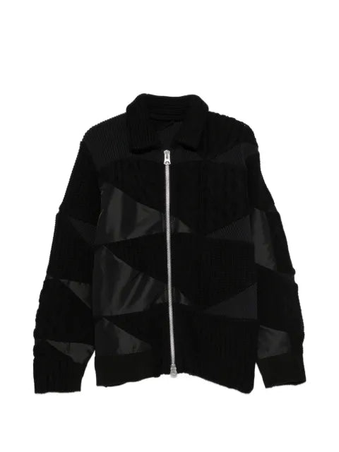 sacai patchwork cable-knit cardigan