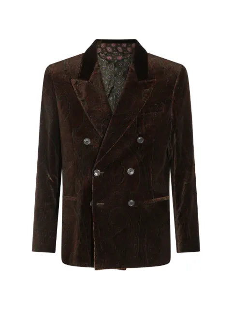 ETRO single-breasted jacket in stretch cotton velvet with arnica motif