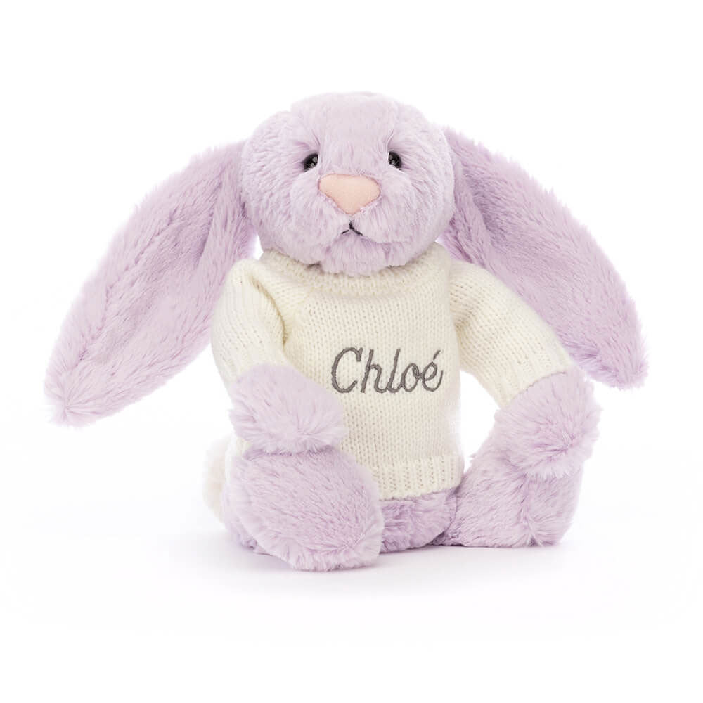 Bashful Lilac Bunny with Personalized Cream Jumper