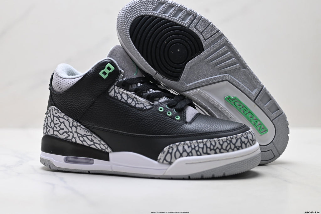 Air Jordan 3 Retro Black Green Cement Sneakers