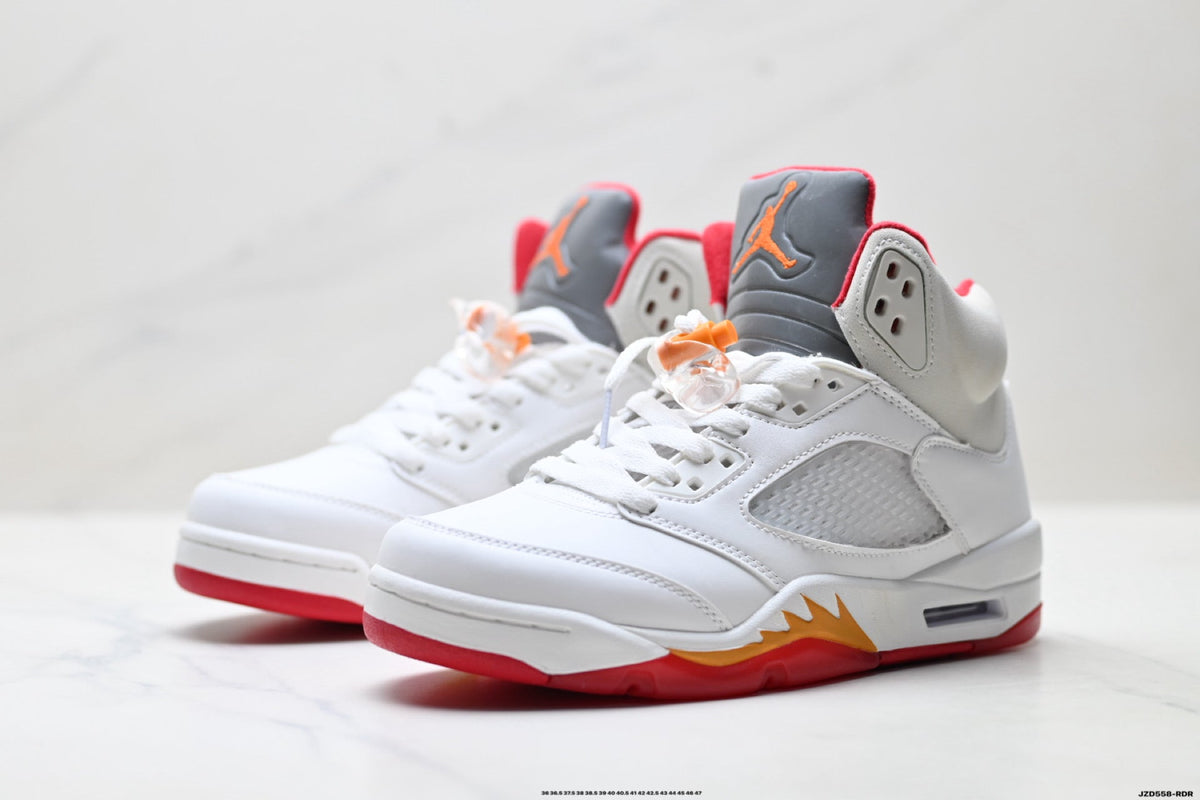 Air Jordan 5 Retro White Orange Red Sneakers