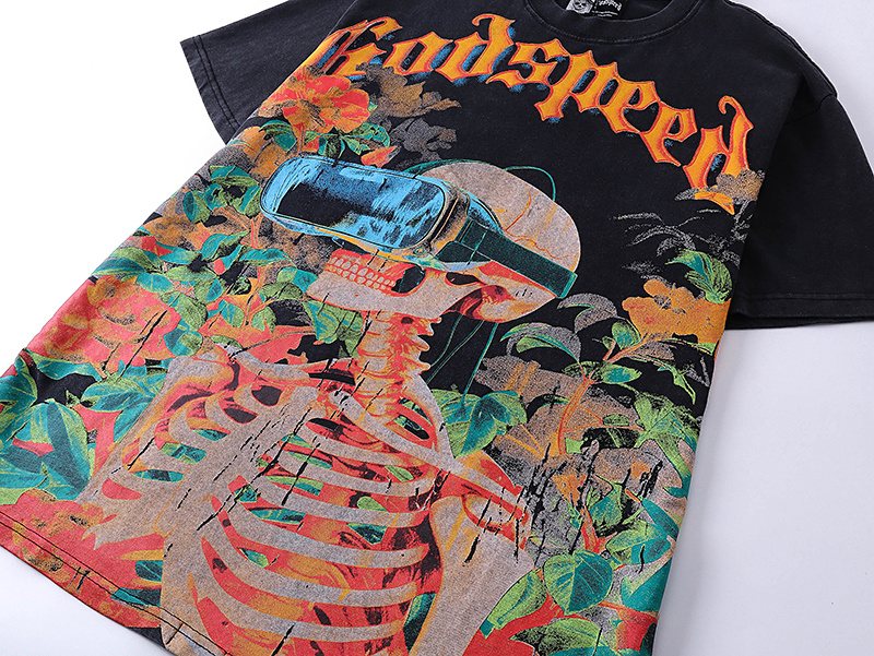 Godspeed Skeleton & Floral Washed Graphic T-Shirt