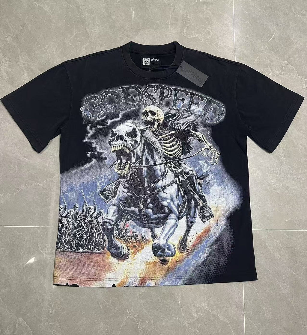 Godspeed Skeleton Horse Washed Black Graphic T-Shirt