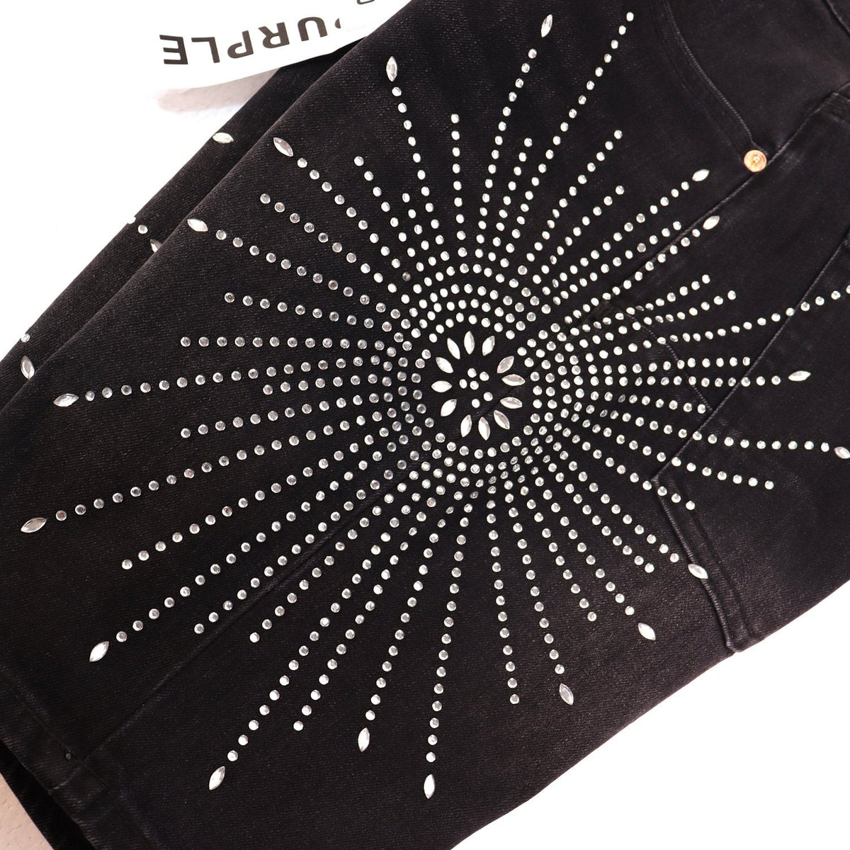 PURPLE Rhinestone Burst Denim Shorts