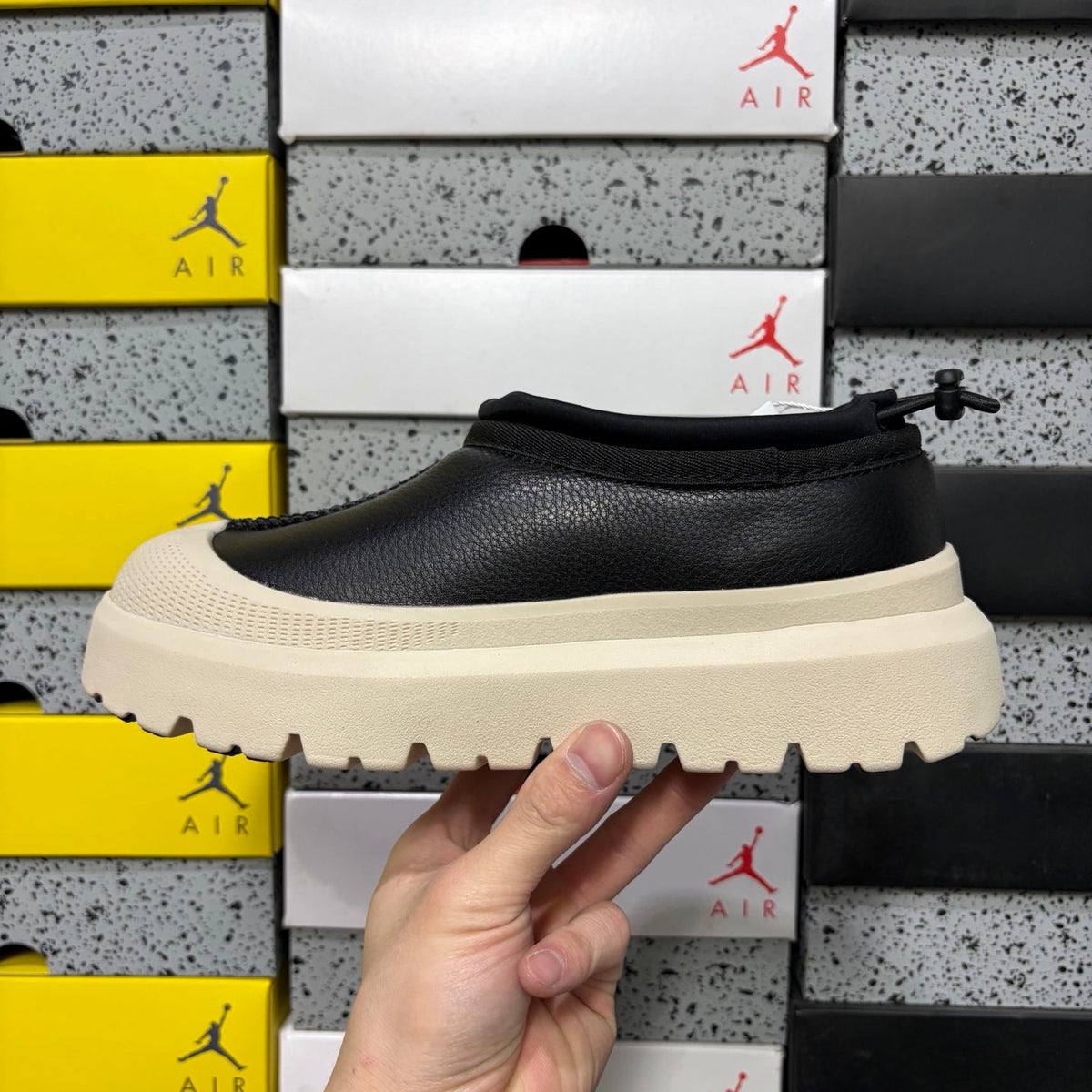 UGG Neumeel Deco Slip-On – Leather Moccasin Sneaker with Shearling Lining, Cream Lug Sole & Black Toggle