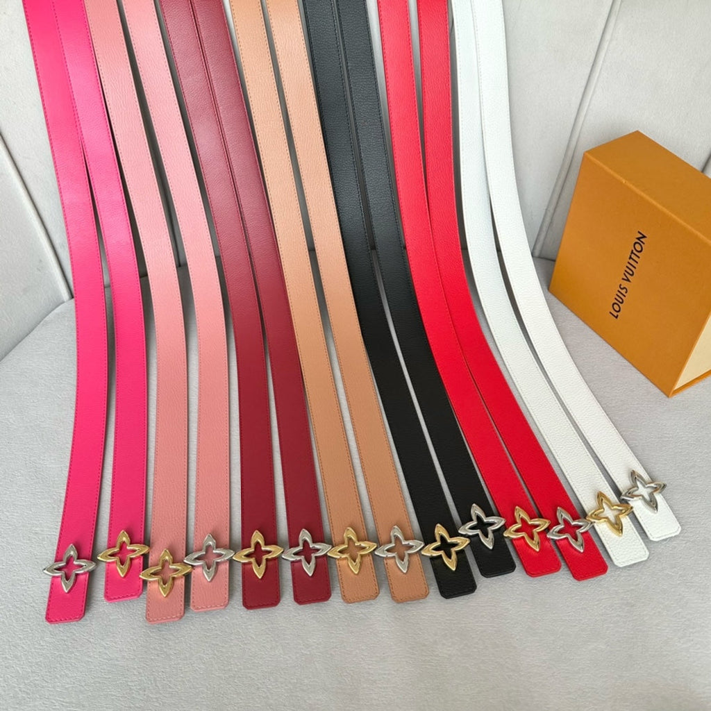 LOUIS VUITTON LV  MINI FLOWERGRAM 30MM REVERSIBLE BELT IN CHERRY RED CALFSKIN SILVER HARDWARE