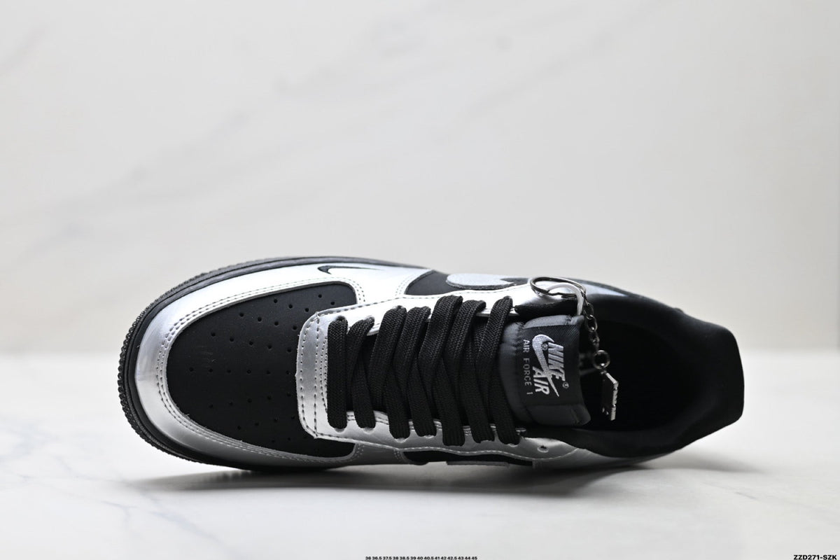 Nike Air Force 1 Low Black Silver Gray Unisex Sneakers Style 03