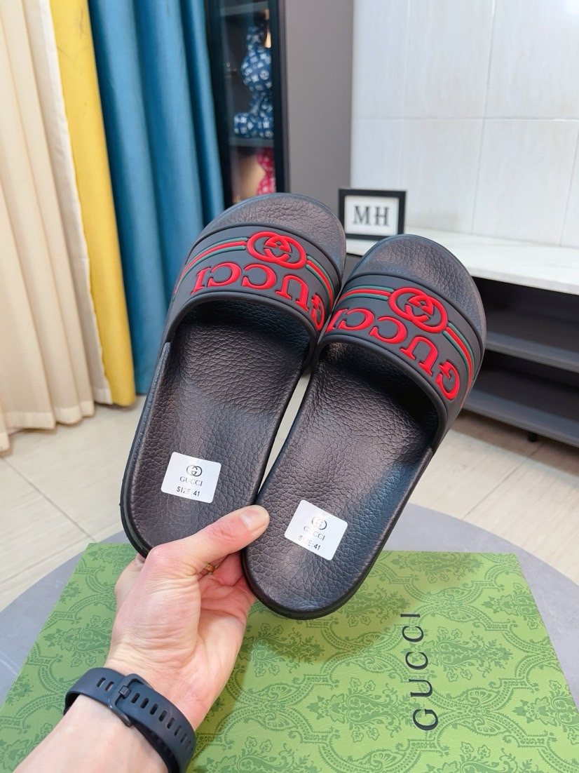 Gucci Black Red Green Striped Slide Sandals