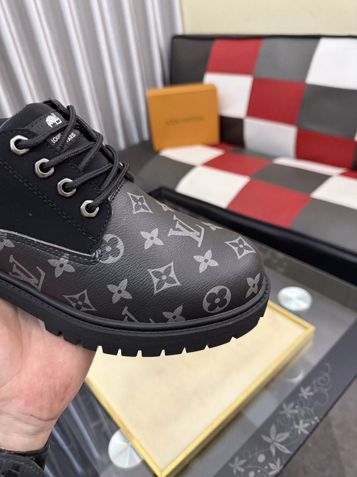 Louis Vuitton Black & Dark Gray Monogram Lace-Up Shoes