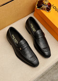 Louis Vuitton Men's Black Embossed Loafers - Rounded Toe