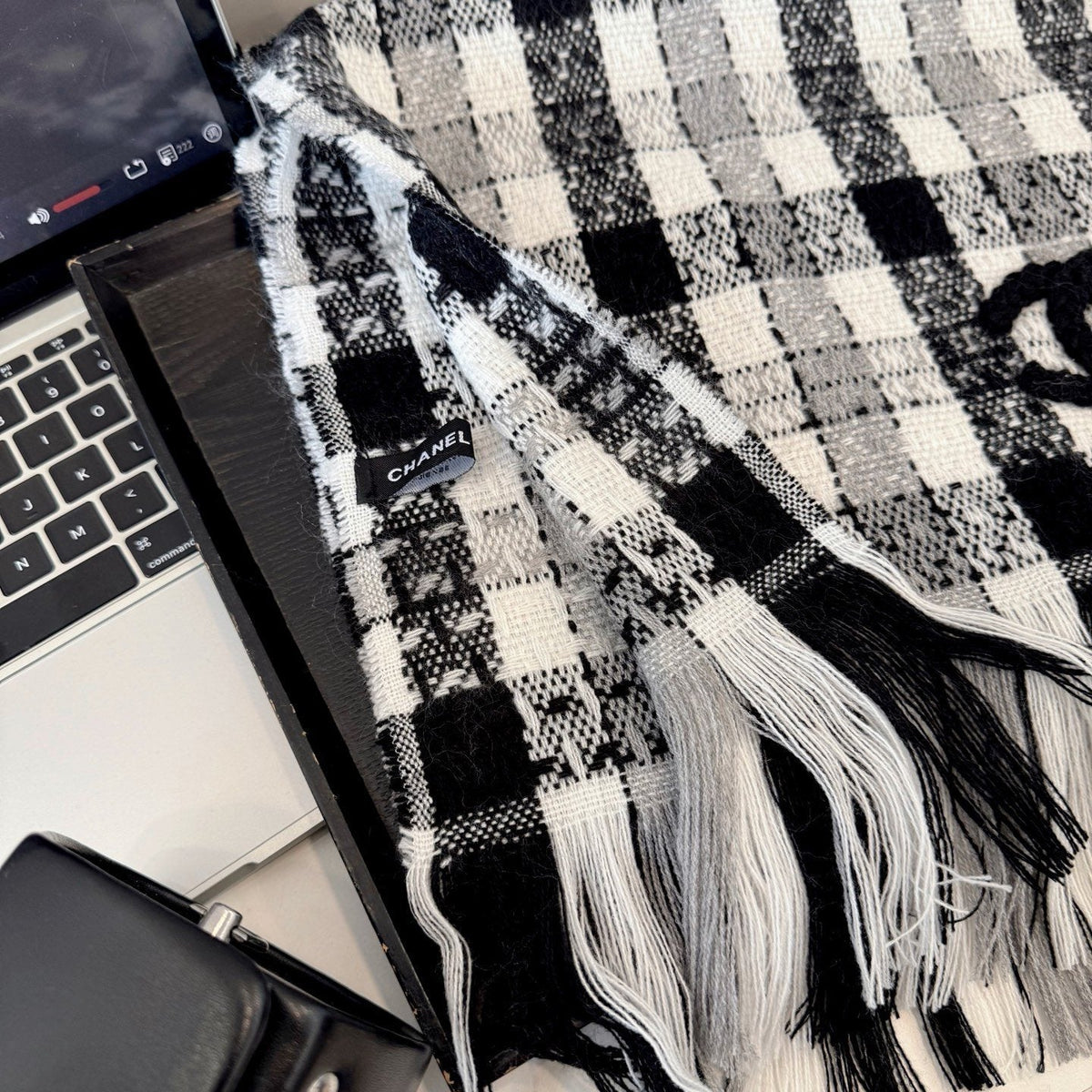 Chanel Checked Fringe Scarf