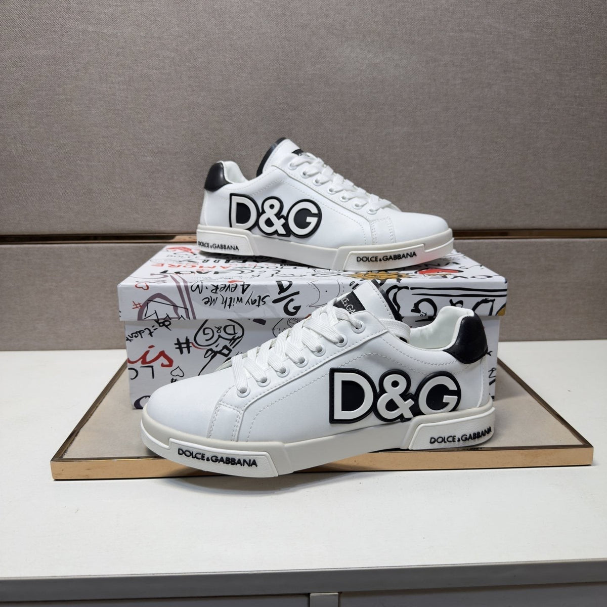 Dolce & Gabbana White Logo Low-Top Sneakers - White With Black Accents
