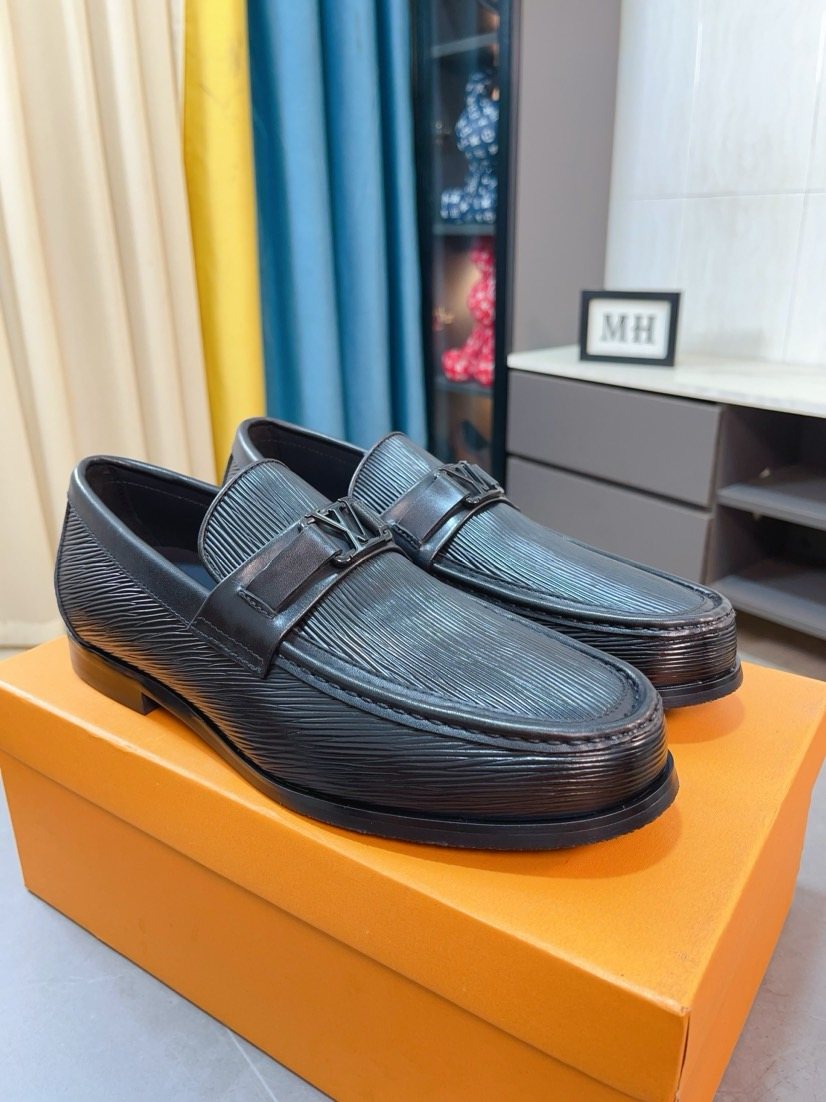 Louis Vuitton Black Textured Bar Slip-On Shoes