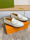 Men's White Fringe Loafers