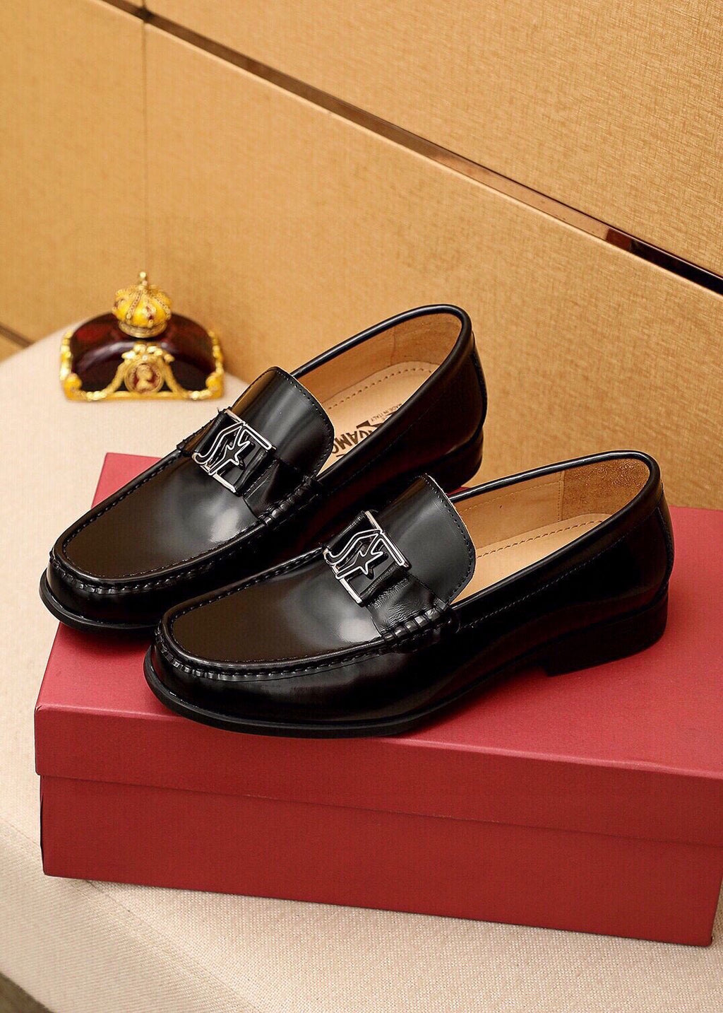 Ferragamo Black Leather Hardware Loafers - Rounded Toe