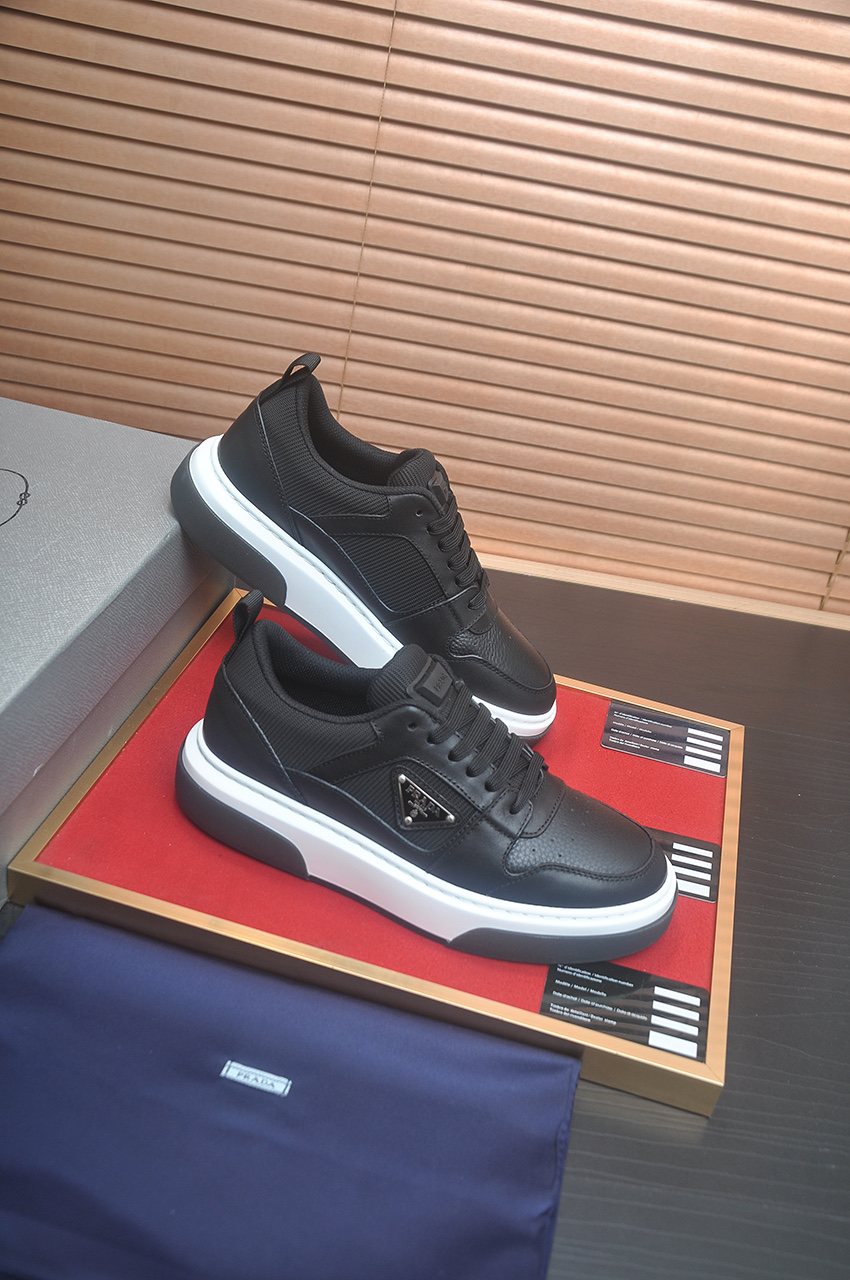 Prada Triangle Plaque Low-Top Sneakers - Leather Upper