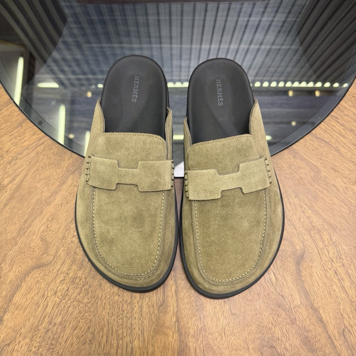 Hermès H-Detail Suede Mule Shoes