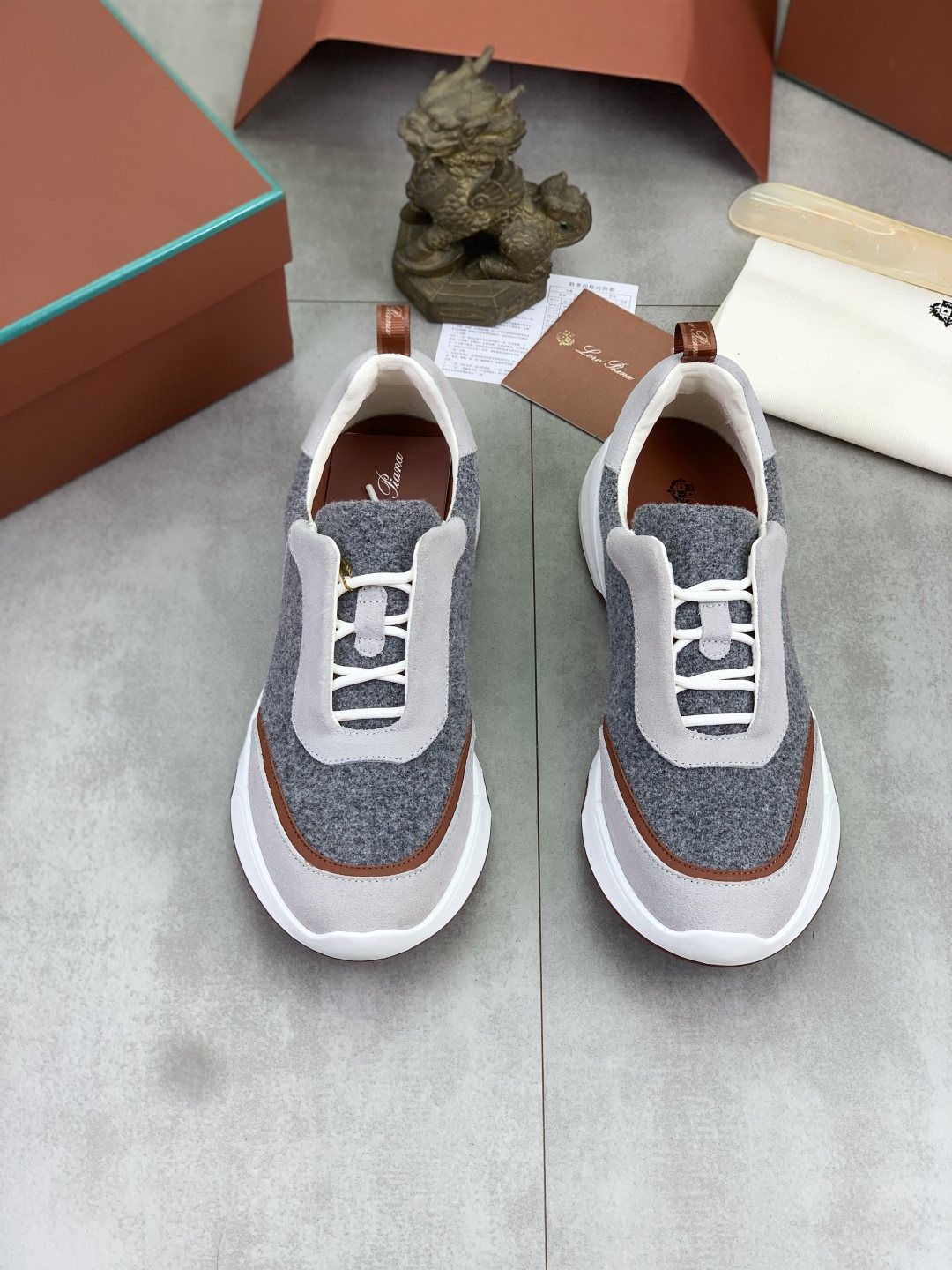Loro Piana Contrast-Trim Lace-Up Sneakers