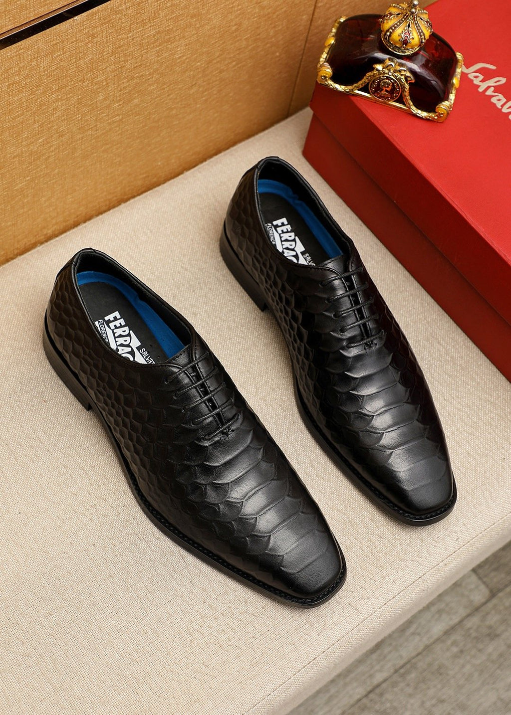 Ferragamo Embossed Lace-Up Dress Shoes