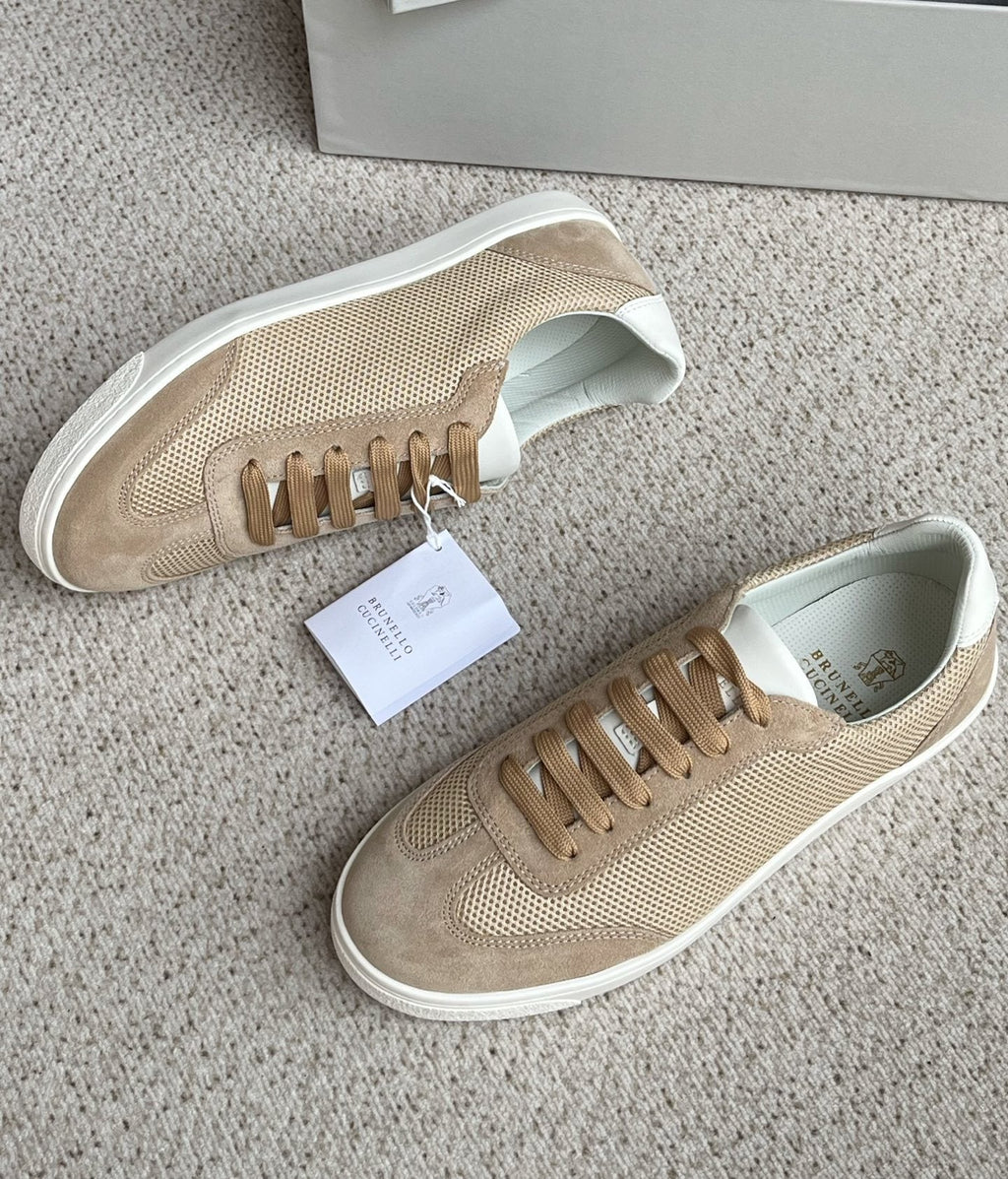 Brunello Cucinelli Men's Low-Top Lace-Up Sneakers - White Rubber Sole