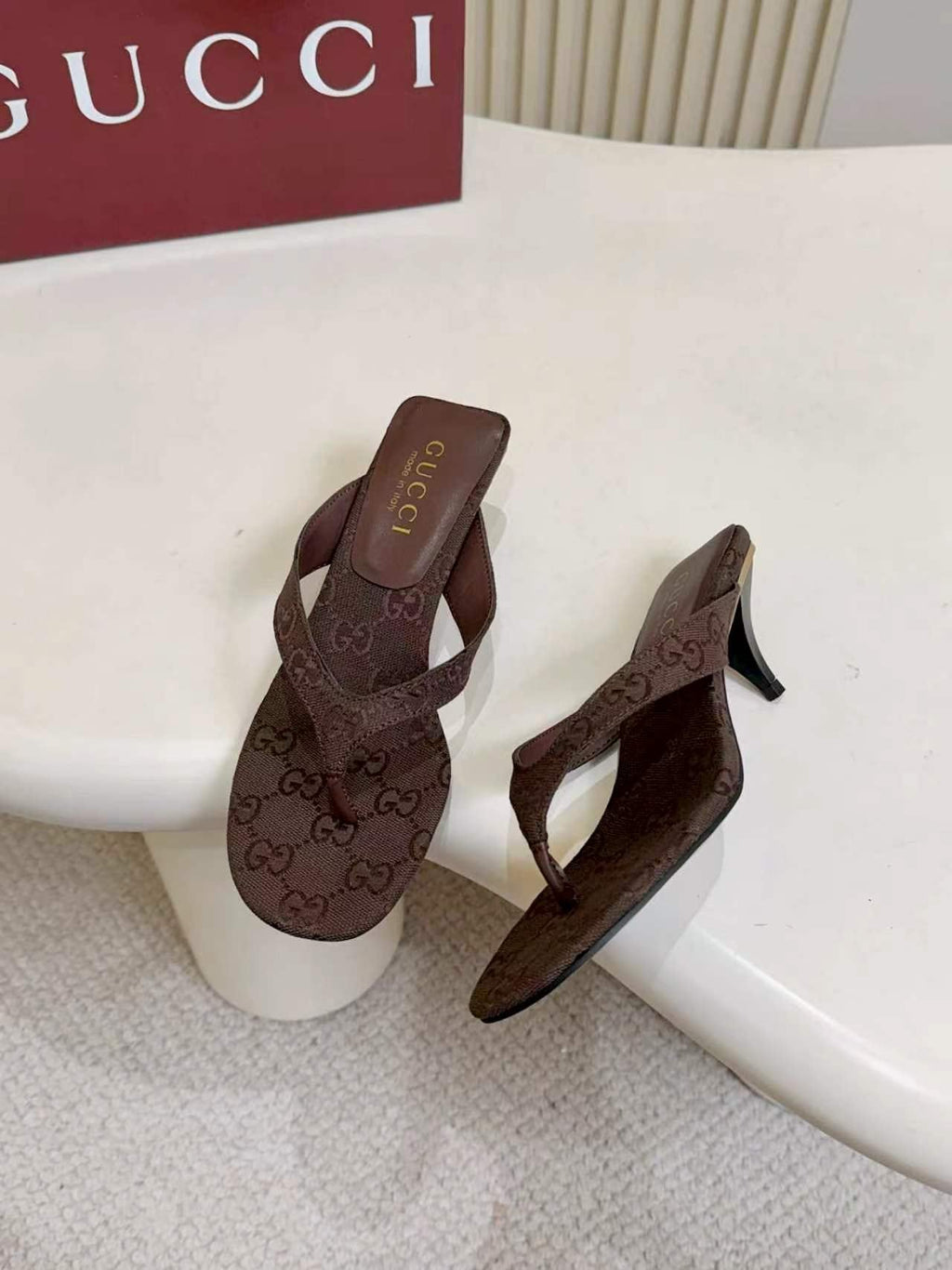 Gucci Monogram Thong Slingback Heeled Sandals