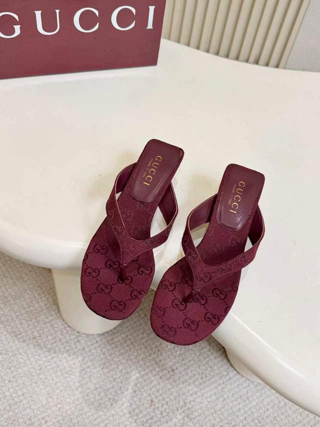 Gucci Monogram Thong Slingback Heeled Sandals