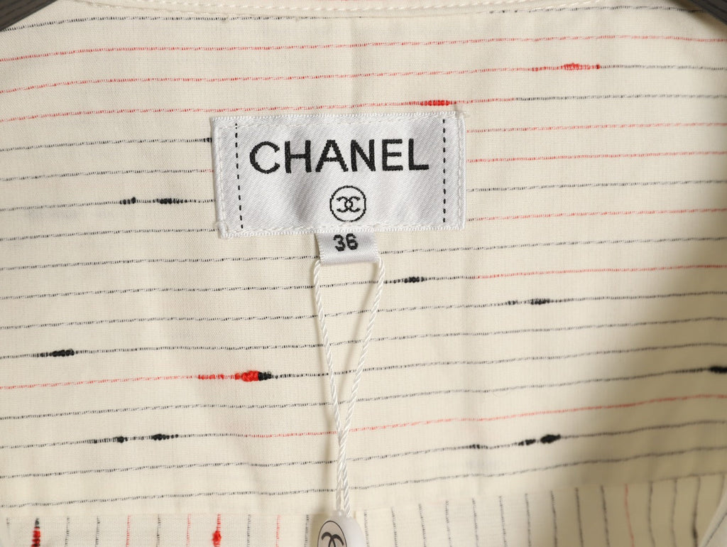 Chanel Stripe and Motif Long-Sleeve Shirt - Cream